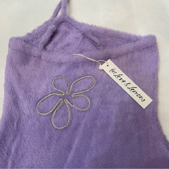 New! For Love And Lemons Finley Purple rhinestone fur Mini Dress 2615 - Picture 14 of 16